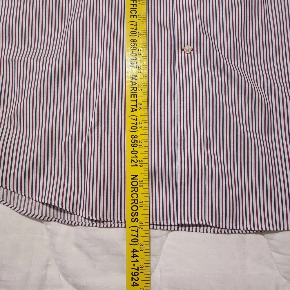 Tommy Hilfiger Dress Shirt Mens 16 32/33 Red Blue Stripe Classic Cotton
